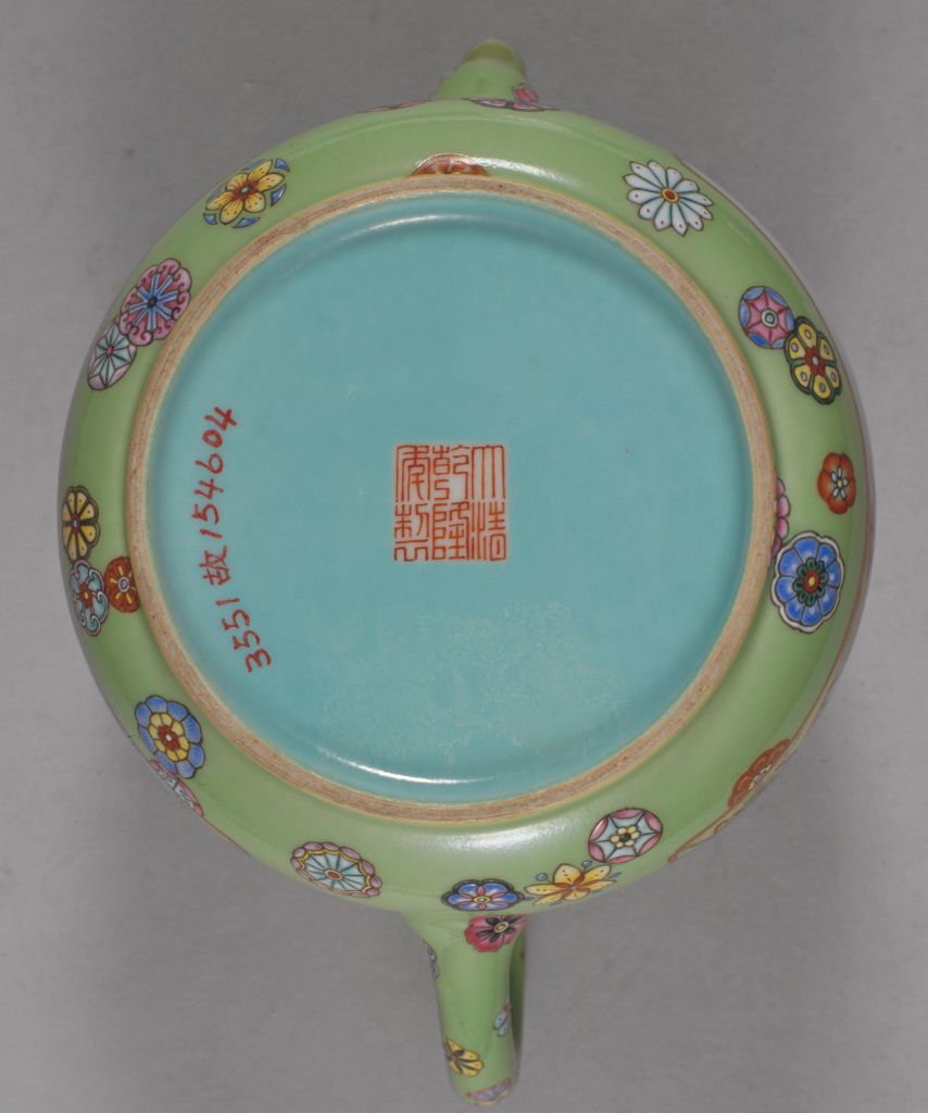 图片[2]-Green space pastel color blooming chrysanthemum stone pattern teapot-China Archive